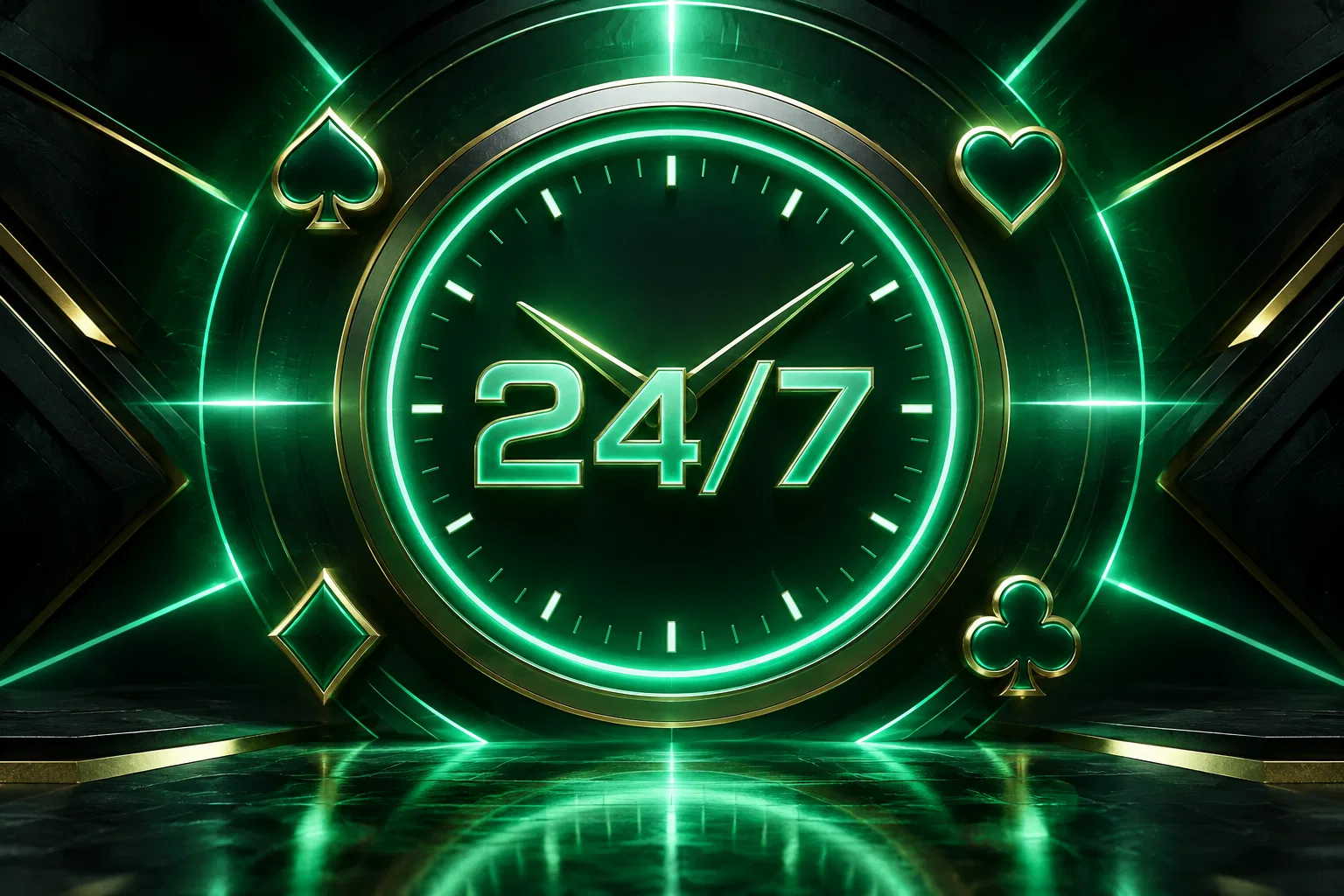 Split day and night visual representing 24/7 casino access and WhatsApp support